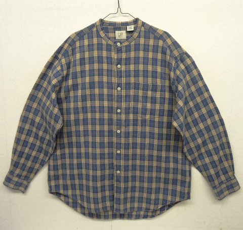 画像: 90'S GAP 旧タグ リネン/コットン ノーカラーシャツ チェック柄 (VINTAGE) 「L/S Shirt」 入荷しました。