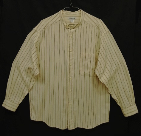 CLAIBORNE コットン ノーカラーシャツ ストライプ (VINTAGE) 「L/S