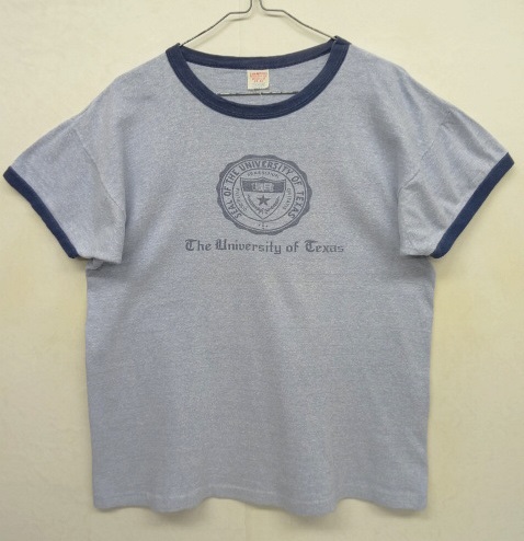 画像: 60'S CHAMPION プロダクツタグ リンガーTシャツ 染み込みプリント 杢ブルー USA製 (VINTAGE) 「T-Shirt」 入荷しました。