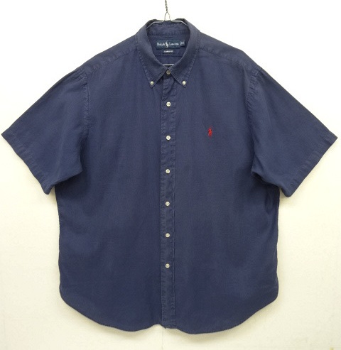 画像: 90'S RALPH LAUREN "CLASSIC FIT" リネン/コットン 半袖 BDシャツ ネイビー (VINTAGE) 「S/S Shirt」 入荷しました。