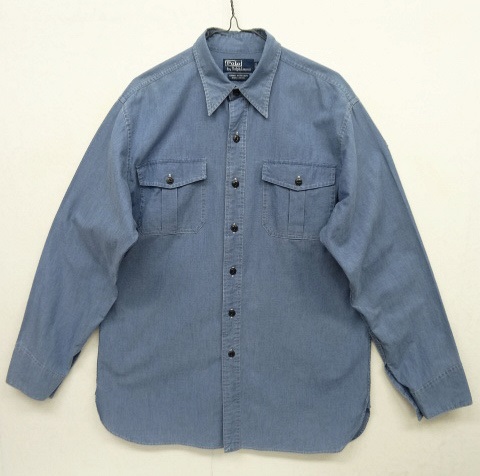 画像: 90'S RALPH LAUREN "TOBIAS WORKSHIRT" シャンブレー マチ付き 長袖 ワークシャツ ブルー (VINTAGE) 「L/S Shirt」 入荷しました。