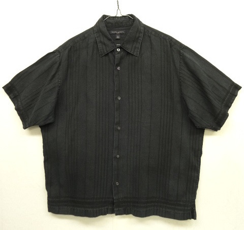 画像: 00'S BANANA REPUBLIC リネン 半袖 ボックスシャツ ブラック/ジャガードストライプ (VINTAGE) 「S/S Shirt」 入荷しました。