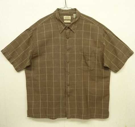 画像: 90'S ST JOHN'S BAY リネン/コットン 半袖 ボックスシャツ ブラウンベース/チェック (VINTAGE) 「S/S Shirt」 入荷しました。