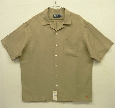 画像: 90'S RALPH LAUREN 裾ロゴ入り シルク/リネン 半袖 オープンカラーシャツ タン (DEADSTOCK) 「S/S Shirt」 入荷しました。