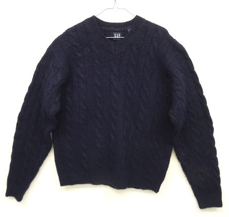 画像: 90'S GAP 旧タグ ウール Vネック アランセーター ネイビー (VINTAGE) 「Knit」 入荷しました。