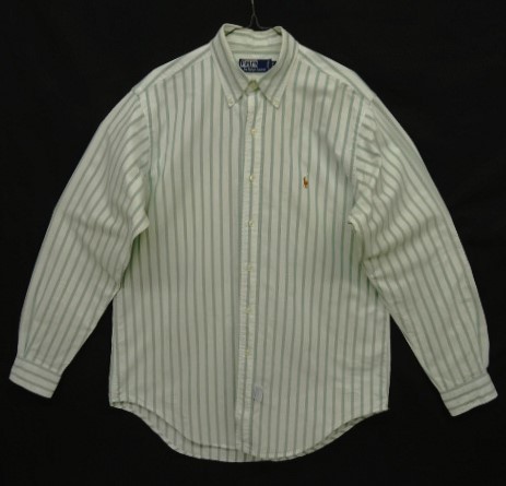 画像: 90'S RALPH LAUREN オックスフォード 長袖 BDシャツ ホワイト/グリーン ストライプ カナダ製 (VINTAGE) 「L/S Shirt」 入荷しました。