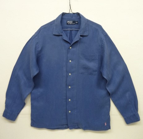 画像: 90'S RALPH LAUREN 裾ロゴ刺繍 リネン/シルク 長袖 オープンカラーシャツ ブルー (VINTAGE) 「L/S Shirt」 入荷しました。