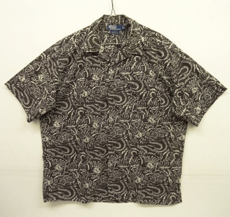 画像: 90'S RALPH LAUREN "CLAYTON" コットン 半袖 オープンカラーシャツ ブラックベース ドラゴン柄 (VINTAGE) 「S/S Shirt」 入荷しました。