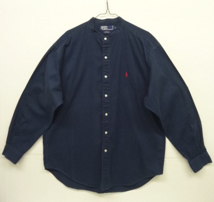 画像: 90'S RALPH LAUREN "POSTBOY" ツイル 長袖 バンドカラーシャツ ネイビー (VINTAGE) 「L/S Shirt」 入荷しました。