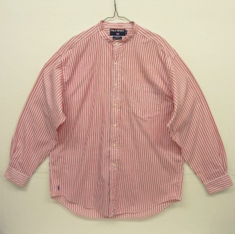 画像: 90'S RALPH LAUREN POLO SPORT "POSTBOY" ポプリン 裾ロゴ 長袖 バンドカラーシャツ ストライプ (VINTAGE) 「L/S Shirt」 入荷しました。