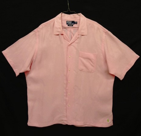 画像: 90'S RALPH LAUREN 裾ロゴ入り シルク/リネン 半袖 オープンカラーシャツ ピンク (VINTAGE) 「S/S Shirt」 入荷しました。