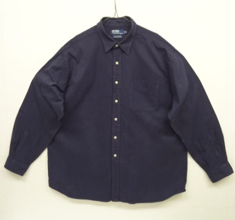 画像: 90'S RALPH LAUREN "LOWELL SPORT" 2PLYヘリンボーンコットン 長袖 シャツ ネイビー (VINTAGE) 「L/S Shirt」 入荷しました。