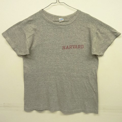 画像: 70'S CHAMPION "HARVARD" バータグ 染み込みプリント 88/12 Tシャツ 杢グレー USA製 (VINTAGE) 「T-Shirt」 入荷しました。