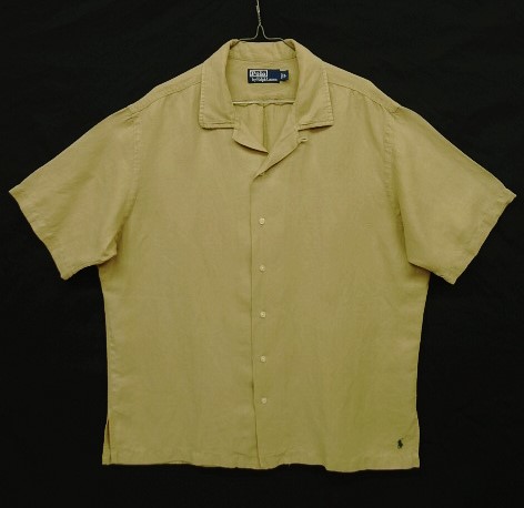 画像: 90'S RALPH LAUREN 裾ロゴ入り シルク/リネン 半袖 オープンカラーシャツ ベージュ (VINTAGE) 「S/S Shirt」 入荷しました。