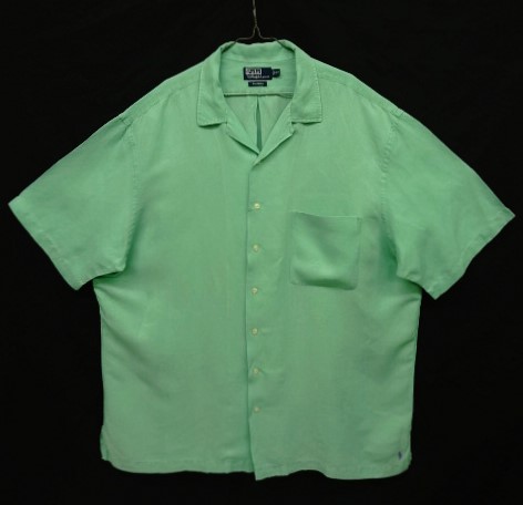 画像: 90'S RALPH LAUREN 裾ロゴ入り シルク/リネン 半袖 オープンカラーシャツ ミント (VINTAGE) 「S/S Shirt」 入荷しました。