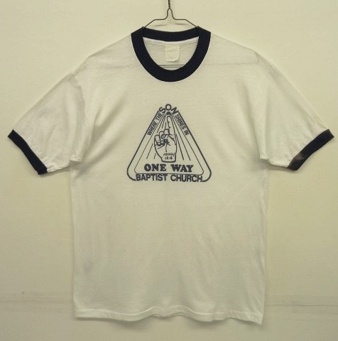 画像: 80'S BAPTIST CHURCH 染み込みプリント 半袖 リンガーTシャツ ホワイト/ネイビー (VINTAGE) 「T-Shirt」 入荷しました。