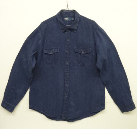 画像: 90'S RALPH LAUREN リネン フラップ付きポケット 長袖 シャツ インディゴ (VINTAGE) 「L/S Shirt」 入荷しました。