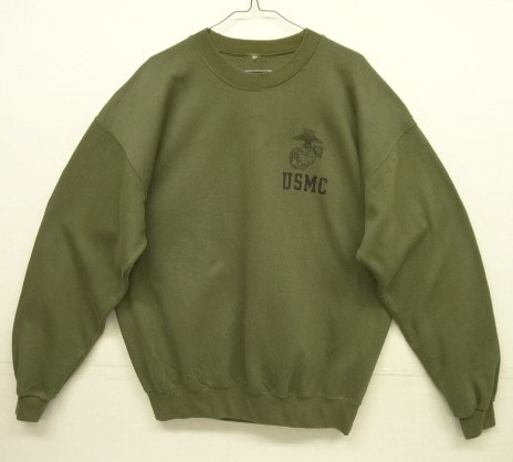 画像: アメリカ軍 USMC ロゴプリント クルーネック スウェットシャツ OLIVE (USED) 「Sweat Shirt」 入荷しました。