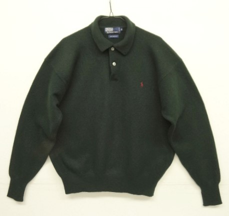 画像: 90'S RALPH LAUREN ラムウール ニットポロシャツ ダークグリーン (VINTAGE) 「Knit」 入荷しました。