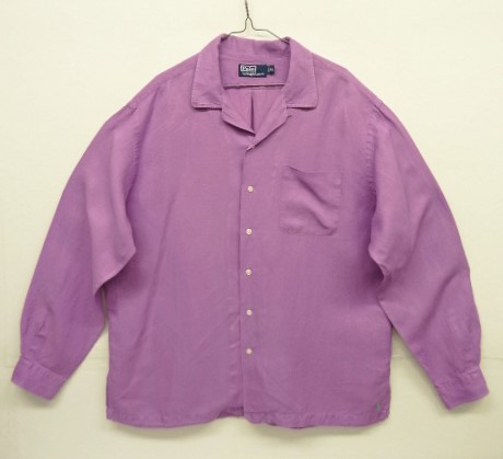 画像: 90'S RALPH LAUREN シルク/リネン 裾ロゴ刺繍 長袖 オープンカラーシャツ パープル (VINTAGE) 「L/S Shirt」 入荷しました。