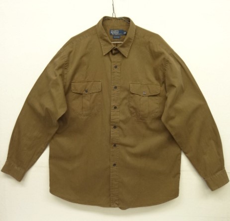 画像: 90'S RALPH LAUREN レザーエルボーパッチ付き 長袖 ワークシャツ ブラウン (VINTAGE) 「L/S Shirt」 入荷しました。