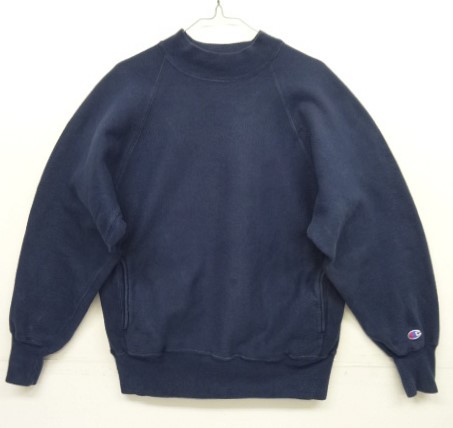 画像: 90'S CHAMPION "目無し" 刺繍タグ リバースウィーブ モックネック ネイビー USA製 (VINTAGE) 「Sweat Shirt」 入荷しました。