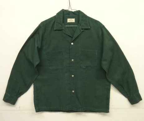 画像: 60'S VAN HEUSEN コットン/ジャガード 長袖 オープンカラーシャツ ダークグリーン/刺繍 (VINTAGE) 「L/S Shirt」入荷しました。