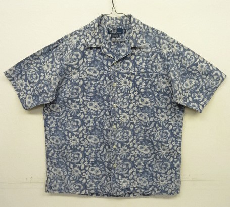 画像: 90'S RALPH LAUREN "CALDWELL" コットン 半袖 オープンカラーシャツ インディゴベース/フローラル柄 (VINTAGE) 「S/S Shirt」入荷しました。