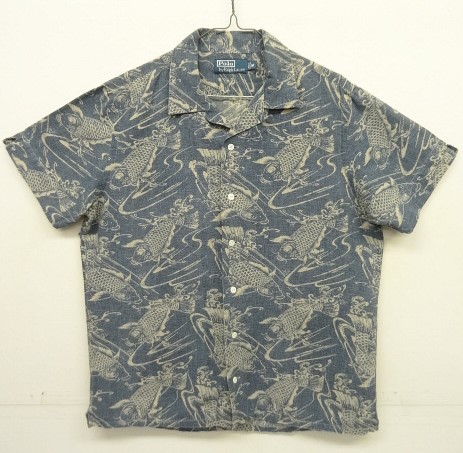 画像: 90'S RALPH LAUREN リネン/コットン 半袖 オープンカラーシャツ インディゴベース/鯉柄 (VINTAGE) 「S/S Shirt」入荷しました。