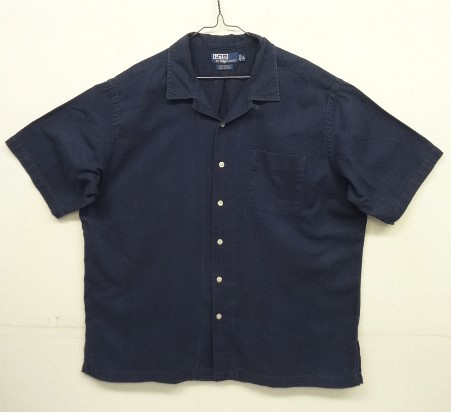 画像: 90'S RALPH LAUREN "CALDWELL" 裾ロゴ コットン 半袖 オープンカラーシャツ ネイビー (VINTAGE) 「S/S Shirt」入荷しました。