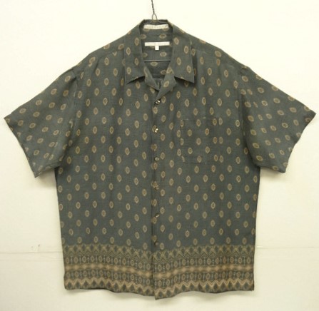 画像: 90'S PERRY ELLIS シルク/リネン 半袖 オープンカラーシャツ チャコールベース/総柄 (VINTAGE) 「S/S Shirt」入荷しました。