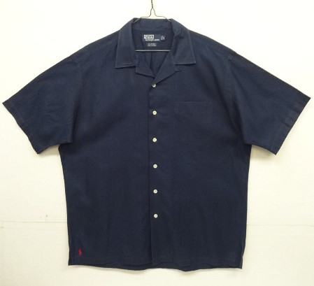 画像: 90'S RALPH LAUREN "CALDWELL" 裾ロゴ コットン 半袖 オープンカラーシャツ ネイビー (VINTAGE) 「S/S Shirt」入荷しました。