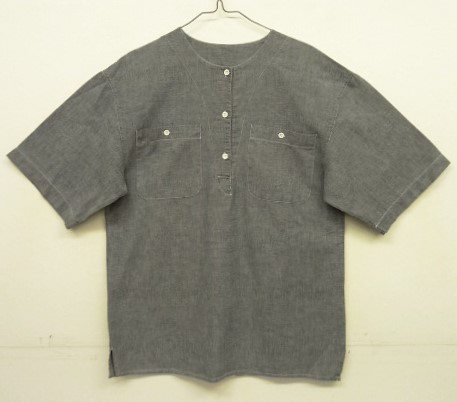 画像: ユーロワーク UNKNOWN ノーカラー ブラックシャンブレー 半袖シャツ (VINTAGE) 「S/S Shirt」入荷しました。