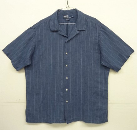 画像: 90'S RALPH LAUREN "CALDWELL" リネン 半袖 オープンカラーシャツ インディゴ/ストライプ (VINTAGE) 「S/S Shirt」入荷しました。