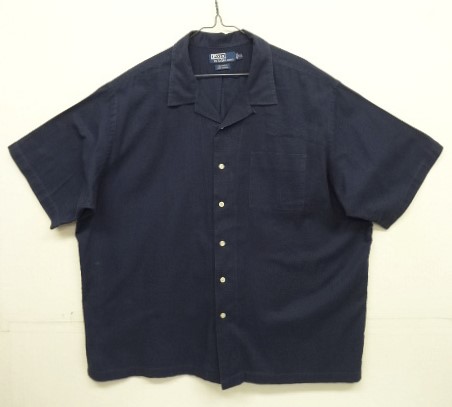 画像: 90'S RALPH LAUREN "CALDWELL" コットン 裾ロゴ 半袖 オープンカラーシャツ ダークネイビー (VINTAGE) 「S/S Shirt」入荷しました。