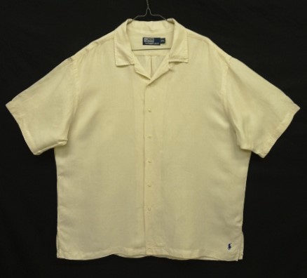 画像: 90'S RALPH LAUREN シルク/リネン 裾ロゴ 半袖 オープンカラーシャツ オフホワイト (VINTAGE) 「S/S Shirt」入荷しました。