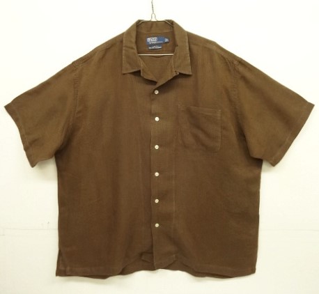 画像: 90'S RALPH LAUREN "CLAYTON" リネン/コットン 半袖 オープンカラーシャツ ブラウン (VINTAGE) 「S/S Shirt」入荷しました。