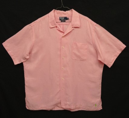 画像: 90'S RALPH LAUREN "CALDWELL" シルク/リネン 裾ロゴ 半袖 オープンカラーシャツ ピンク (VINTAGE) 「S/S Shirt」入荷しました。