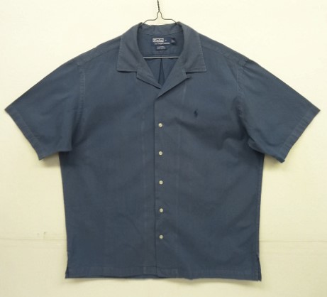 画像: 90'S RALPH LAUREN "CALDWELL" コットン 同色ロゴ 半袖 オープンカラーシャツ ネイビー (VINTAGE) 「S/S Shirt」入荷しました。