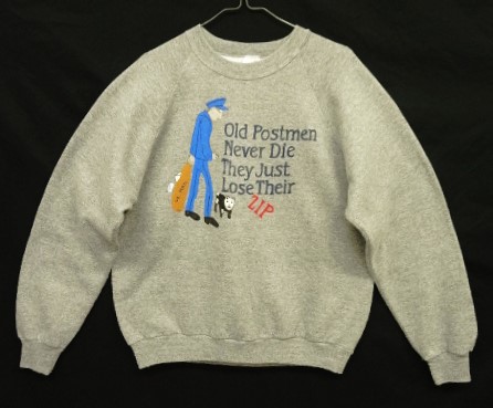 画像: 80'S JERZEES "OLD POSTMEN NEVER DIE" ハンドペイント ラグランスリーブ スウェットシャツ ヘザーグレー USA製 (VINTAGE) 「Sweat Shirt」入荷しました。