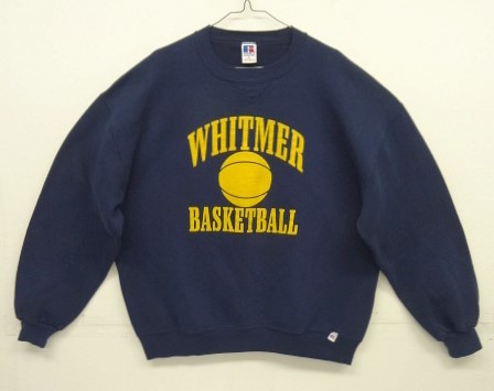 画像: 90'S RUSSELL ATHLETIC "三段プリント" 前Vガゼット付き クルーネック スウェットシャツ ネイビー USA製 (VINTAGE) 「Sweat Shirt」入荷しました。