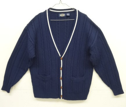 画像: 80'S TOWNCRAFT ケーブル編み Vネック ニット カーディガン ネイビー/ホワイト USA製 (VINTAGE) 「Knit」入荷しました。