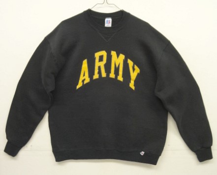 画像: 90'S RUSSELL ATHLETIC "ARMY" 前Vガゼット付き クルーネック スウェットシャツ ブラック USA製 (VINTAGE) 「Sweat Shirt」入荷しました。