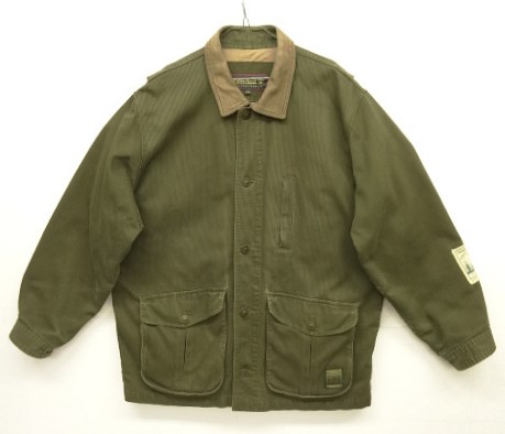 画像: 90'S TIMBERLAND 襟レザー コットンピケ カバーオール オリーブ (VINTAGE) 「Jacket」入荷しました。