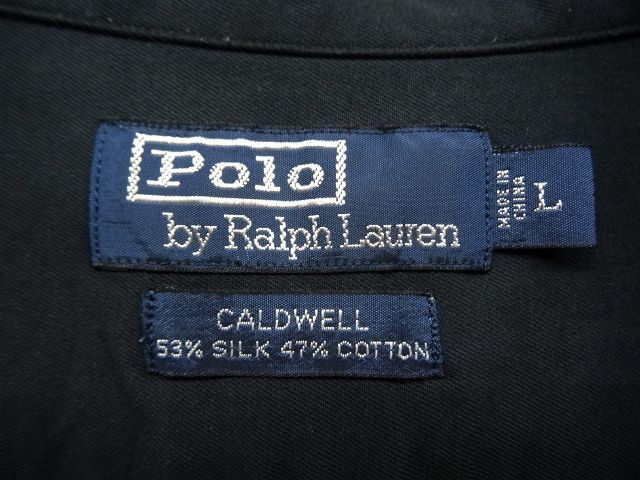 画像: 90'S RALPH LAUREN "CALDWELL" シルク/コットン 半袖 オープンカラーシャツ ブラック (VINTAGE)