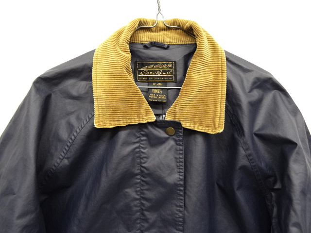 画像: 90'S EDDIE BAUER 黒タグ 襟コーデュロイ レインコート ネイビー (VINTAGE)