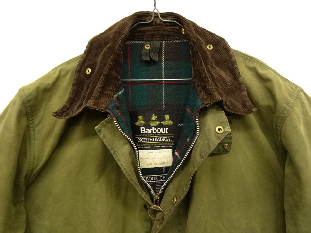 画像: 90'S BARBOUR 3クレスト 旧タグ "NORTHUMBRIA" 裏地ウール オイルドジャケット OLIVE イングランド製 (VINTAGE)