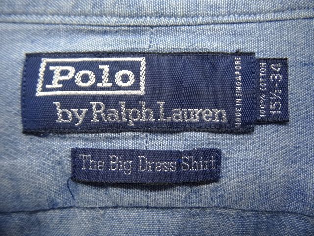 画像: 90'S RALPH LAUREN "THE BIG DRESS SHIRT" シャンブレーシャツ ブルー (VINTAGE)