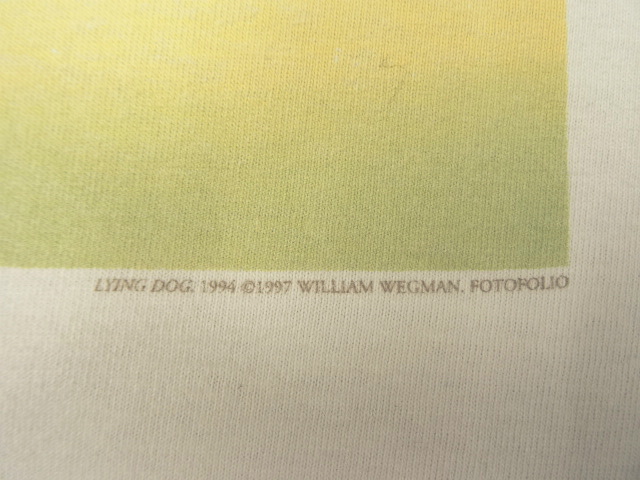 画像: 90'S WILLIAM WEGMAN "LYING DOG" FOTOFOLIO製 長袖 Tシャツ ホワイト USA製 (VINTAGE)