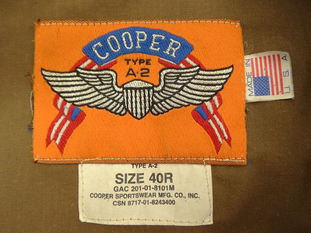 画像: 90'S COOPER SPORTSWEAR "A-2" レザー フライトジャケット ブラウン USA製 (VINTAGE)